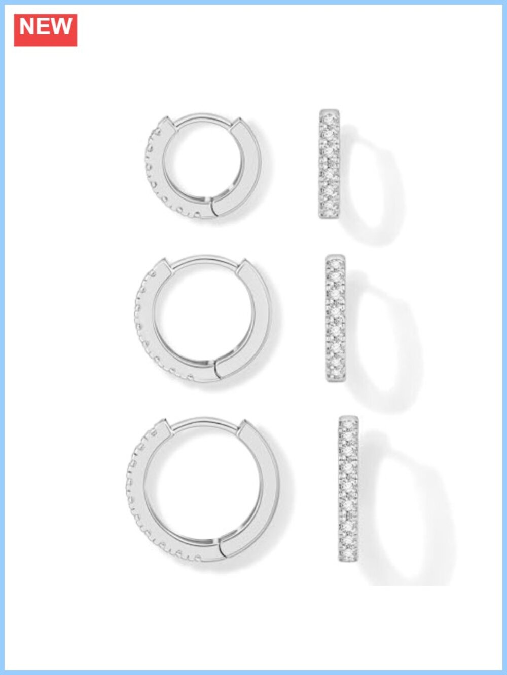 3 Pairs Small Hoop Earrings 14k Gold Plated Cubic Zirconia Huggie Set